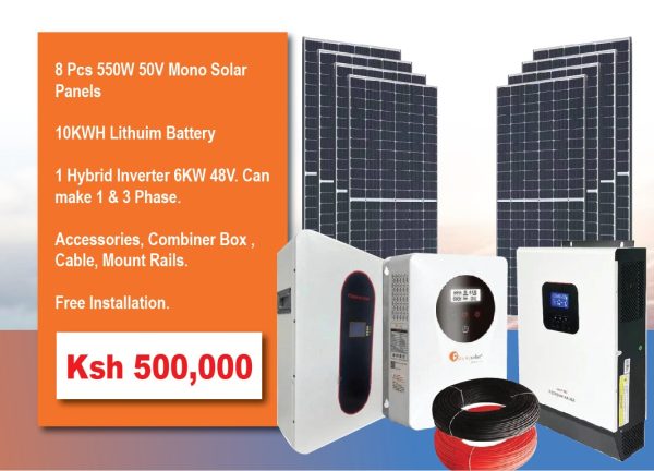 6KW 6000W 48V 10KWH Lithium Battery Solar Kit in Nairobi