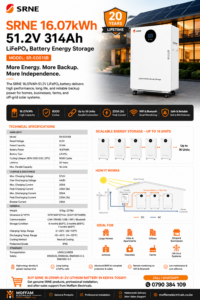 SRNE 16.07kWh 51.2V 314Ah Lithium LiFePO4 Battery Price in Kenya